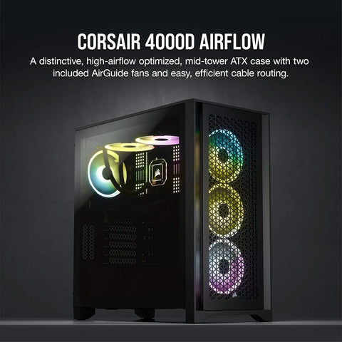 Corsair 4000D AIRFLOW Tempered Glass Mid - Tower ATX Case - High - Airflow - Cable Management System - Spacious Interior - Two Included 120 mm Fans - Black - with | Sold by Uncle Wiener's Wholesale