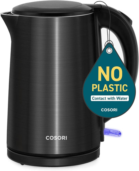 COSORI Electric Kettle with Double Wall & Two - Level Lid,304 Stainless Steel BPA Free Tea Hot Water Boiler,Wide Mouth,LED Indicator,Auto Shut - Off Boil - Dry Protection,1.5L,Space Black,CDK - SE151 - KUS - with | Sold by Uncle Wiener's Wholesale