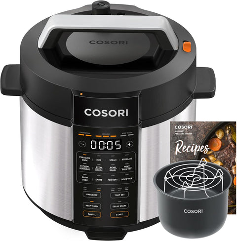 COSORI Electric Pressure Cooker 6 qt, 9 - in - 1 Instant Multi Cooker with Safer Venting Design, Rice Cooker, Slow Cooker, Sous Vide, Saute Pot, 1100W, Stainless Steel, the deep scratch on the bottom of the pot - with | Sold by Uncle Wiener's Wholesale