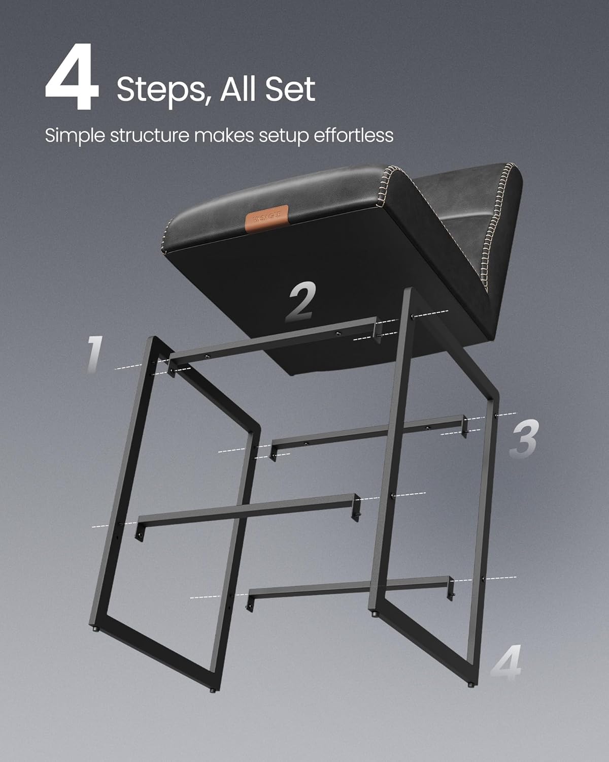 Counter Height Bar Stools Set of 2 with Backrests and Storage Pockets, Faux Leather Upholstery with Stitching, Mid-Century Modern Kitchen Island Chairs 26.4" Ink Black LBC116BH01S - with | Sold by Uncle Wiener's Wholesale