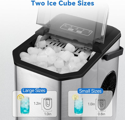 Countertop Ice Maker, 26 lbs in 24 Hours, 9 Bullet Ice Cubes Ready in 6 Mins, Portable Ice Machine with Handle, 2 Sizes Ice Cubes, with Ice Scoop and Basket for Home/Kitchen/Bar/RV, doesn’t have the handle - with | Sold by Uncle Wiener's Wholesale