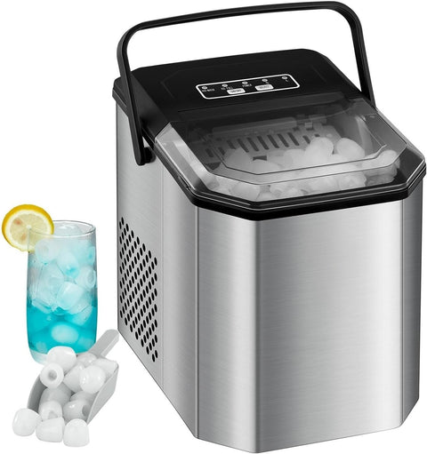 Countertop Ice Maker, 26 lbs in 24 Hours, 9 Bullet Ice Cubes Ready in 6 Mins, Portable Ice Machine with Handle, 2 Sizes Ice Cubes, with Ice Scoop and Basket for Home/Kitchen/Bar/RV, doesn’t have the handle - with | Sold by Uncle Wiener's Wholesale