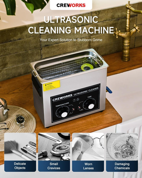 CREWORKS Ultrasonic Cleaner with Heater and Timer, 1.7gal Digital Sonic Cavitation Machine, 180W 6.5L Stainless Steel Jewelry Cleaner for Professional Tool Watch Glasses Retainer Denture Coin Cleaning - with | Sold by Uncle Wiener's Wholesale