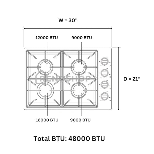 Crown 30 Inch Professional 4 Burner Drop-In Gas Cooktop LGC3001 - with | Sold by Uncle Wiener's Wholesale