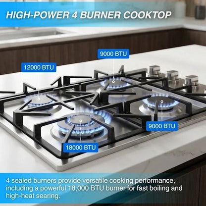 Crown 30 Inch Professional 4 Burner Drop-In Gas Cooktop LGC3001 - with | Sold by Uncle Wiener's Wholesale