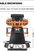 CRUX Double Rotating Belgian Waffle Maker, Keto Chaffles Iron with Nonstick PFOA Free Copper Plates for Easy Food Release, Browning Control and Removable Drip Tray, Stainless Steel - with Stainless Steel/Copper | Sold by Uncle Wiener's Wholesale