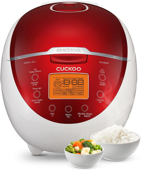 CUCKOO CR - 0655F Micom Rice Cooker & Warmer, 6 Cups, LCD - Display 11 - Menu Options, Turbo, Mixed, and Brown/GABA, Porridge, Steam MultiCook, My Mode, 16 - Various Cooking Methods, Plastic, Red/White - with | Sold by Uncle Wiener's Wholesale