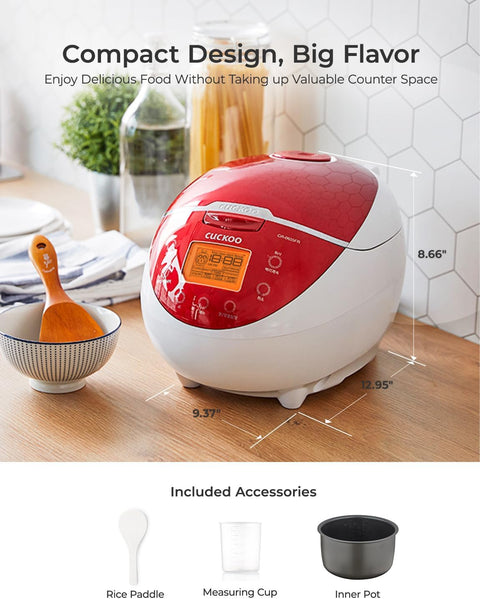 CUCKOO CR - 0655F Micom Rice Cooker & Warmer, 6 Cups, LCD - Display 11 - Menu Options, Turbo, Mixed, and Brown/GABA, Porridge, Steam MultiCook, My Mode, 16 - Various Cooking Methods, Plastic, Red/White - with | Sold by Uncle Wiener's Wholesale