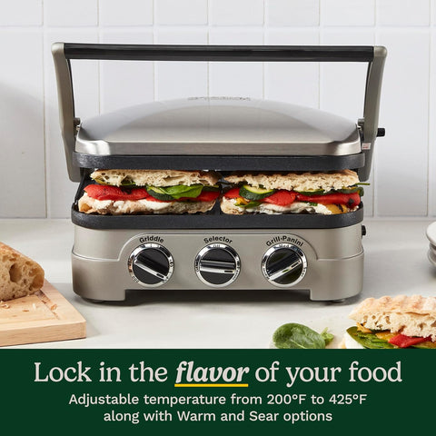 Cuisinart 5 - in - 1 Griddler with Reversible Nonstick Grill and Griddle Plates, Silver (CGR - 4NEC) - with | Sold by Uncle Wiener's Wholesale