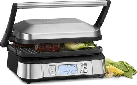 Cuisinart Contact Griddler with Smoke - Less Mode, 175° - 450°F with Sear Function, LCD Display, Silver (GR - 6SC) - with | Sold by Uncle Wiener's Wholesale