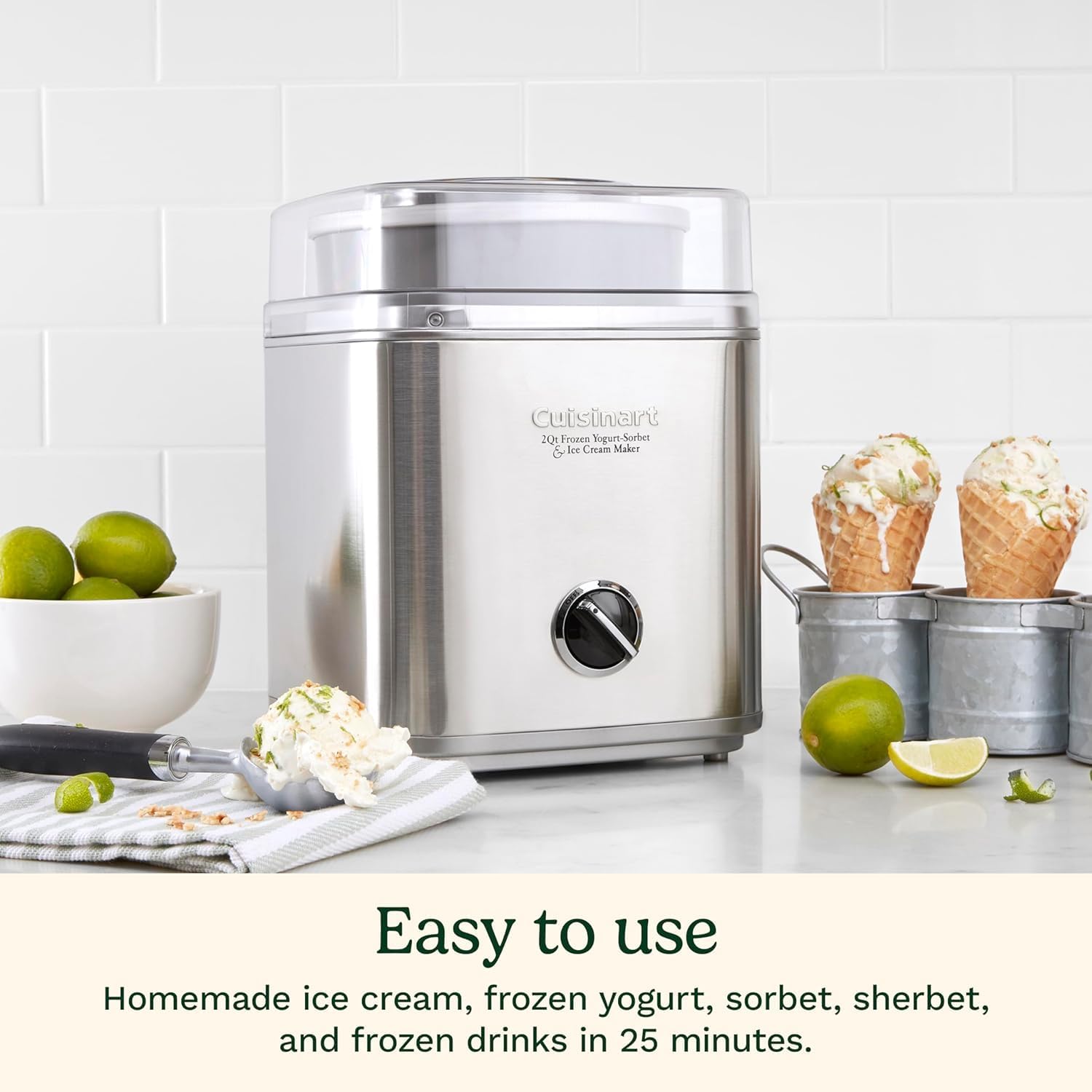 Cuisinart Pure Indulgence Frozen Yogurt - Ice Cream & Sorbet Maker, 2 - Qt Capacity, Silver (ICE - 30WNC), has scratches,photos added - with | Sold by Uncle Wiener's Wholesale