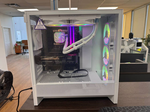 Custom NZXT H5 Flow RGB gaming PC setup
i7-13700K liquid cooled gaming PC with RTX 4060
High-performance DDR5 desktop tower with RGB lighting