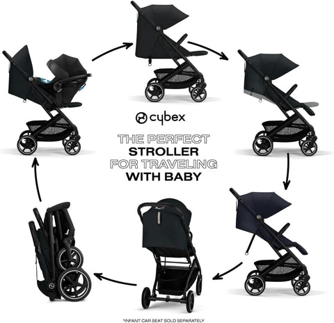 Cybex Beezy 2 Stroller - Lightweight Baby Stroller, Compact Fold, Compatible with all Cybex Infant Seats, Stands for Storage, Easy to Carry, Multiple Recline Positions, Travel Stroller - Magic Black - with | Sold by Uncle Wiener's Wholesale
