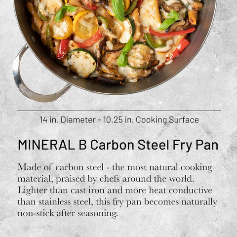 De Buyer MINERAL B Carbon Steel Fry Pan - 14” Diameter, 10.25” Cooking Surface - Ideal for Searing, Sauteing & Reheating - PFAS, PFOA & PFOS Free - Made in France - with Silver | Sold by Uncle Wiener's Wholesale