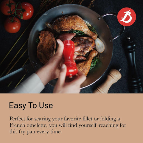 De Buyer MINERAL B Carbon Steel Fry Pan - 14” Diameter, 10.25” Cooking Surface - Ideal for Searing, Sauteing & Reheating - PFAS, PFOA & PFOS Free - Made in France - with Silver | Sold by Uncle Wiener's Wholesale