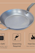 De Buyer MINERAL B Carbon Steel Fry Pan - 14” Diameter, 10.25” Cooking Surface - Ideal for Searing, Sauteing & Reheating - PFAS, PFOA & PFOS Free - Made in France - with Silver | Sold by Uncle Wiener's Wholesale