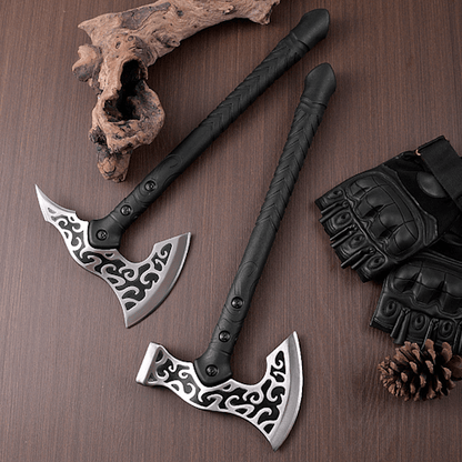 Decorative Fantasy Style Axe with Black Handle and Patterned Blade AXE399 - with | Sold by Uncle Wiener's Wholesale