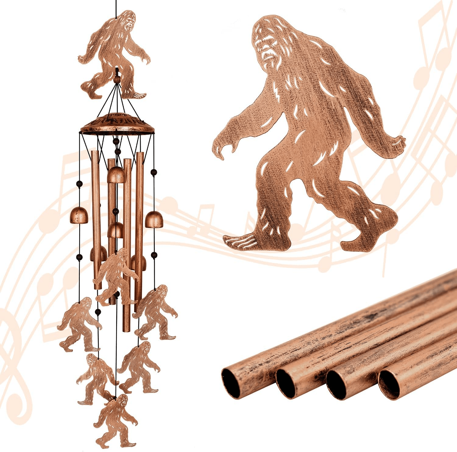 Decorative Metal Wind Chime 38" Outdoor Hanging Chimes Highland Cow / Bigfoot Design WCH96 - with Bigfoot Design | Sold by Uncle Wiener's Wholesale