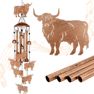 Decorative Metal Wind Chime 38" Outdoor Hanging Chimes Highland Cow / Bigfoot Design WCH96