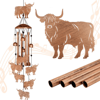 Decorative Metal Wind Chime 38" Outdoor Hanging Chimes Highland Cow / Bigfoot Design WCH96 - with Highland Cow Design | Sold by Uncle Wiener's Wholesale