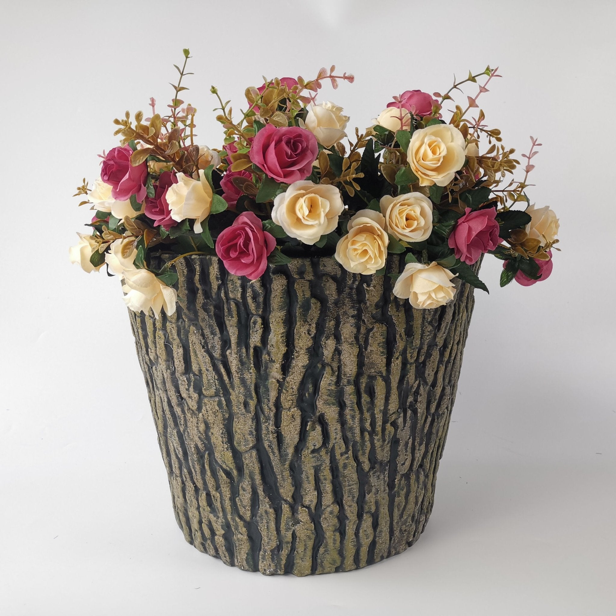 Decorative Tree Log Flower Pot – 14.7 Round Planter, Rustic Look, Indo ...
