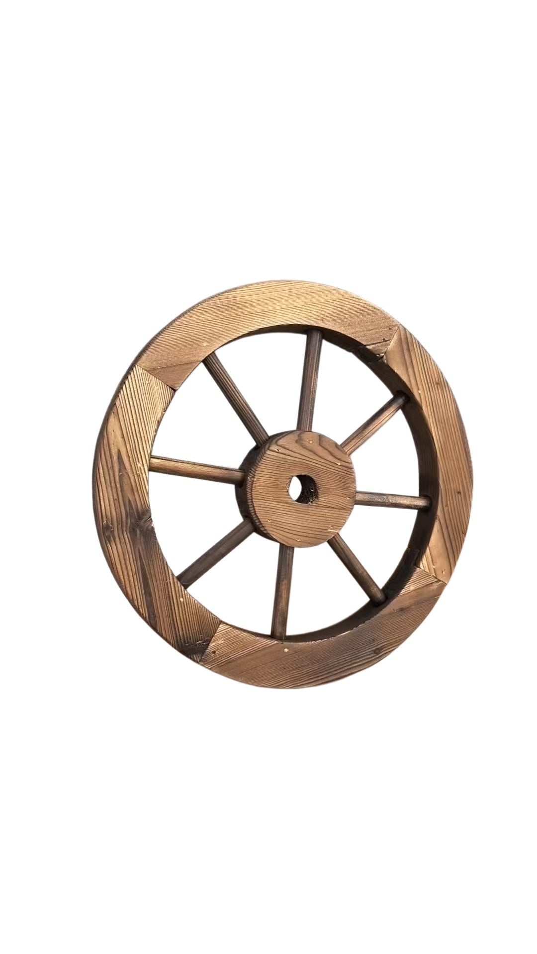 Decorative Wooden Garden Wagon Wheels – Rustic Burnt Wood Outdoor Décor in 24", 32", 36", 42", 48" Sizes - Garden & Landscaping with 12 Inch | Sold by Uncle Wiener's Wholesale