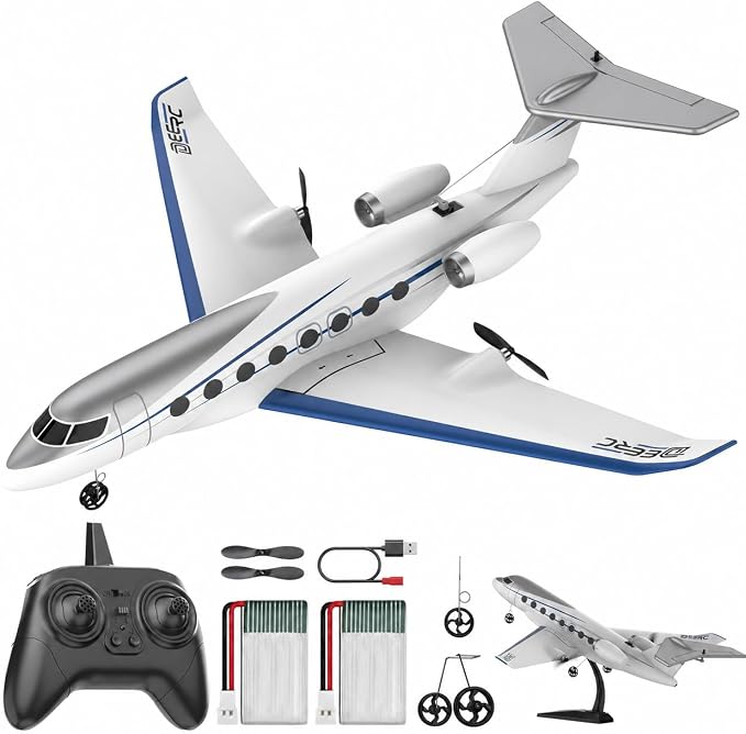 DEERC Z67 RC Airplane – 3-Channel Remote Control Private Jet with 6-Axis Gyro, 2.4GHz Controller, 2 Batteries & EPP Foam, Ready-to-Fly - Toys with | Sold by Uncle Wiener's Wholesale