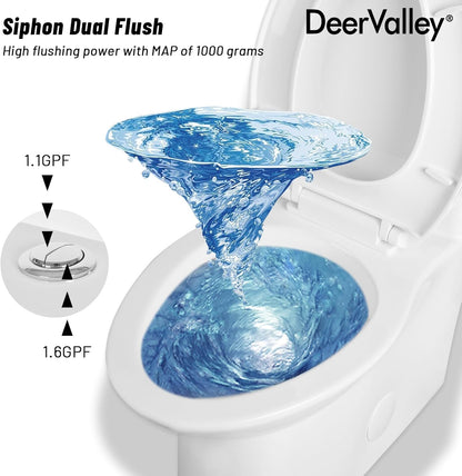 DeerValley Symmetry One Piece Toilet, Dual Flush 1.1/1.6 GPF Elongated Standard Toilet for Bathroom, Toilets with Comfortable Seat Height (Seat Included) (White) - with White | Sold by Uncle Wiener's Wholesale