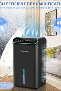 Dehumidifiers for Home, Up to 800 Sq.ft, 86oz Water Tank, Dehumidifiers for Bedroom with Essential Oil Diffuser, 7 Color LED Light, 24H Timer, Auto Shut - off, Ideal for Bathroom Basement Closet RV - with Black | Sold by Uncle Wiener's Wholesale