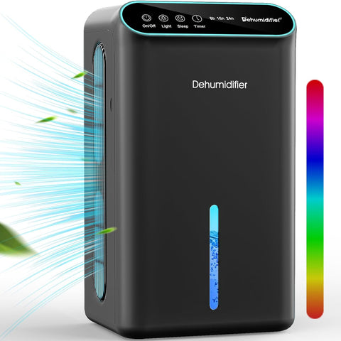 Dehumidifiers for Home, Up to 800 Sq.ft, 86oz Water Tank, Dehumidifiers for Bedroom with Essential Oil Diffuser, 7 Color LED Light, 24H Timer, Auto Shut - off, Ideal for Bathroom Basement Closet RV - with Black | Sold by Uncle Wiener's Wholesale