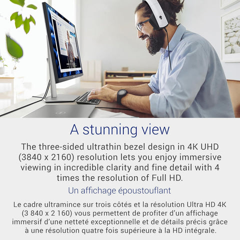 Front view of Dell S2721QS 27" 4K UHD IPS monitor with HDR

Side angle showing ultra-thin bezel design

HDR media playback demo image on Dell monitor

Back panel and ports view of Dell S2721QS