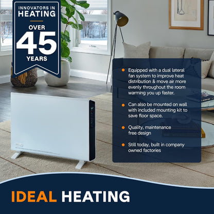 De'Longhi Convector Panel Heater, Full Room Quiet 1500W, Freestanding / Easy Install Wall Mount, LED Digital Display, Adjustable Thermostat, Timer, Eco Energy Saving Mode, White, Slim Style HCX9115ECA - with | Sold by Uncle Wiener's Wholesale