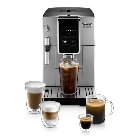 De'Longhi Dinamica Fully Automatic Coffee & Espresso Machine, Iced - Coffee, Premium Adjustable Frother, Burr Grinder + Descaling Solution, Cleaning Brush & Ice Cube Tray, Stainless Steel, ECAM35025SB - OPEN BOX - with | Sold by Uncle Wiener's Wholesale