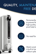 De'Longhi Oil - Filled Radiator Space Heater, Full Room Quiet 1500W, Adjustable Thermostat, 3 Heat Settings, Digital Timer, ECO Energy Saving Mode, Safety Features, Light Gray, Radia S TRRS0715ECA - with | Sold by Uncle Wiener's Wholesale