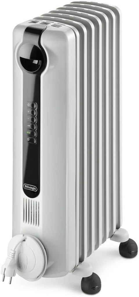 De'Longhi Oil - Filled Radiator Space Heater, Full Room Quiet 1500W, Adjustable Thermostat, 3 Heat Settings, Digital Timer, ECO Energy Saving Mode, Safety Features, Light Gray, Radia S TRRS0715ECA - with | Sold by Uncle Wiener's Wholesale