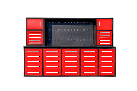 Deluxe 10 FT Tool Workbench & Cabinet System – 35 & 40 - Drawer Heavy - Duty Storage Unit - with Red 35 Drawer | Sold by Uncle Wiener's Wholesale