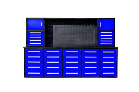 Deluxe 10 FT Tool Workbench & Cabinet System – 35 & 40 - Drawer Heavy - Duty Storage Unit - with Blue 35 Drawer | Sold by Uncle Wiener's Wholesale