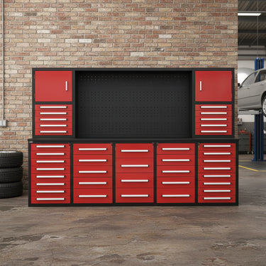 Deluxe 10 FT Tool Workbench & Cabinet System – 40 - Drawer Heavy - Duty Storage Unit - with Blue | Sold by Uncle Wiener's Wholesale