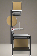 Full view of heavy-duty 61” packing workstation with shelves and pegboard

Side view of workbench with keyboard tray and dispenser

Close-up of adjustable table height and MDF tabletop

Pegboard and shelf configuration in use

Dispenser bar and printer shelf setup