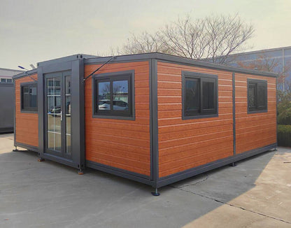 Deluxe Prefabricated Folding House – 2 Bedrooms, Kitchen, Electric Setup, Model: 0206DLX - with Roof Kit With Porch | Sold by Uncle Wiener's Wholesale