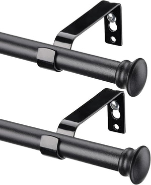 DEROFIT Curtain Rods 2-Pack – Adjustable 66–120 Inch Matte Black Curtain Rod Sets, 5/8-Inch Metal Drapery Rods with Decorative Finials & Mounting Brackets for Windows