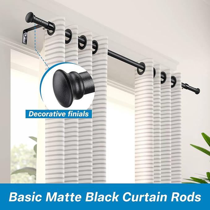 DEROFIT Curtain Rods 2-Pack – Adjustable 66–120 Inch Matte Black Curtain Rod Sets, 5/8-Inch Metal Drapery Rods with Decorative Finials & Mounting Brackets for Windows - Home decor with | Sold by Uncle Wiener's Wholesale