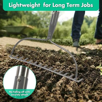 DEROFIT Heavy Duty Garden Rake – 14-Tine Metal Bow Rake with Adjustable 34–60 Inch Stainless Steel Handle, 13.4-Inch Wide Head for Soil, Mulch, Gravel & Lawn Leveling - Garden & Landscaping with | Sold by Uncle Wiener's Wholesale