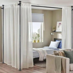 DEROFIT No-Drill Room Divider Curtain Rod Kit – Adjustable Floor to Ceiling Partition, 120" Tall x 114" Wide, Heavy Duty Black