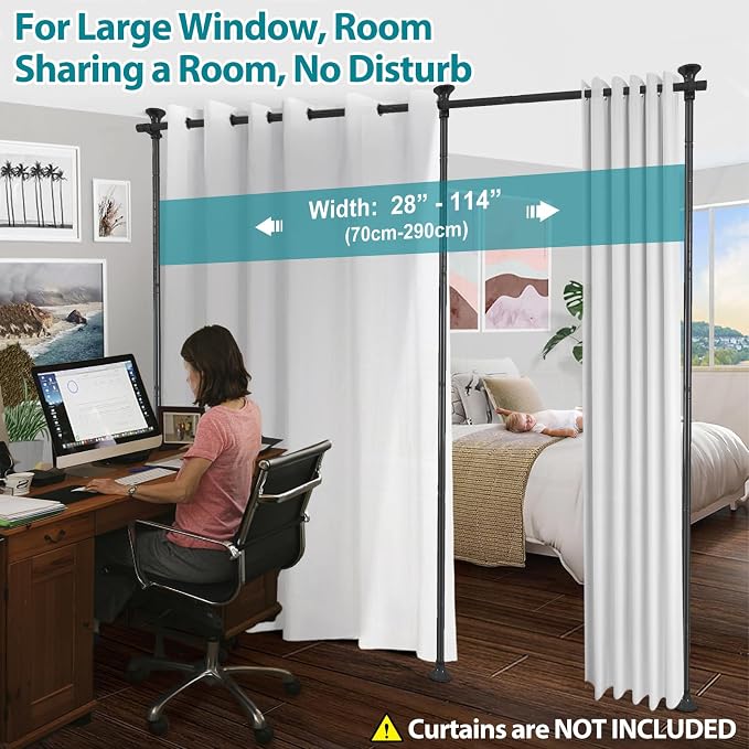 DEROFIT No-Drill Room Divider Curtain Rod Kit – Adjustable Floor to Ceiling Partition, 120" Tall x 114" Wide, Heavy Duty Black - Home decor with | Sold by Uncle Wiener's Wholesale