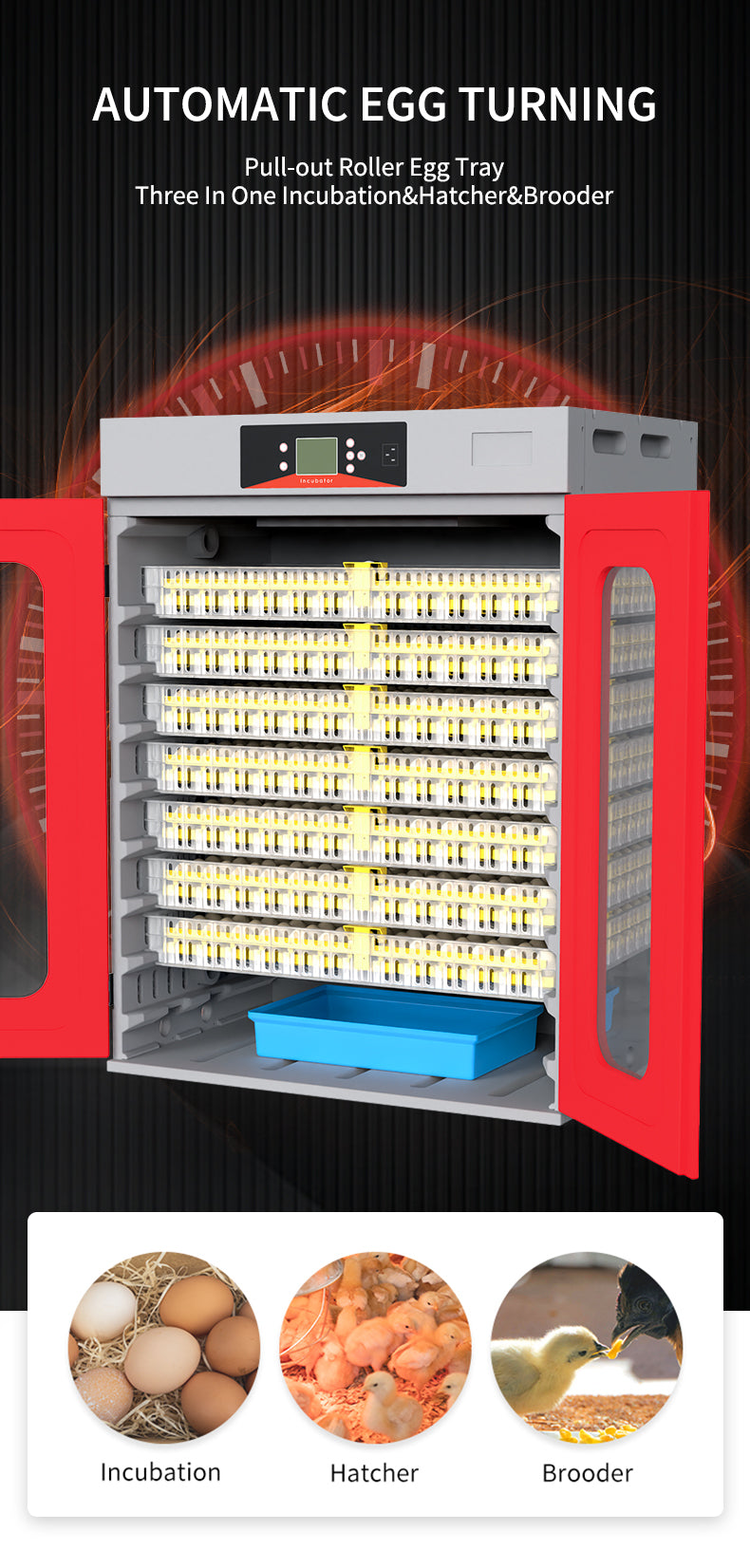 110V Automatic Egg Incubator 1200W 7 Basket Commercial Hatching Machine CR728