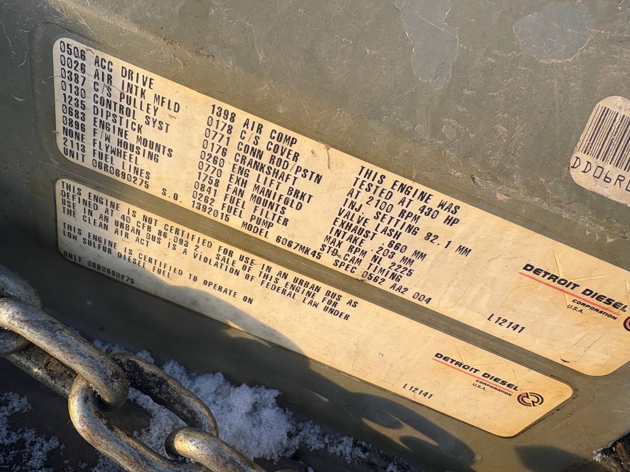 Detroit Diesel 6067MK45 Core Engine – Non - Running - with | Sold by Uncle Wiener's Wholesale