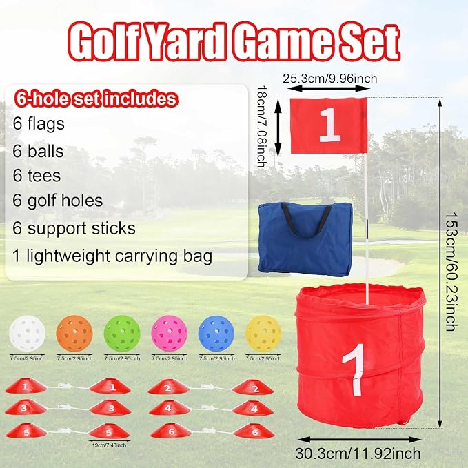 Dieginr 6-Hole Bucket Golf Yard Game Set – Backyard Golf Practice Game with 6 Balls, Flags, Tees & Carry Bag for Adults & Kids - Toys with | Sold by Uncle Wiener's Wholesale