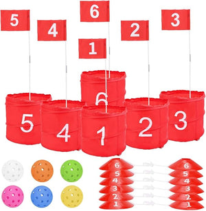 Dieginr 6-Hole Bucket Golf Yard Game Set – Backyard Golf Practice Game with 6 Balls, Flags, Tees & Carry Bag for Adults & Kids