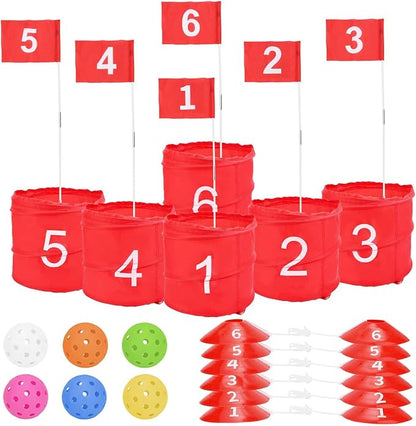 Dieginr 6-Hole Bucket Golf Yard Game Set – Backyard Golf Practice Game with 6 Balls, Flags, Tees & Carry Bag for Adults & Kids - Toys with | Sold by Uncle Wiener's Wholesale